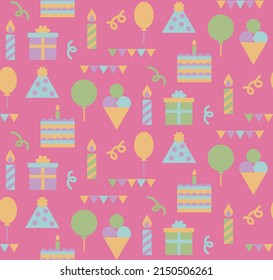 Happy Birthsday kids pattern. Baby icons. Children background