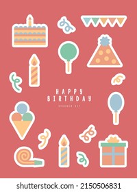 Happy Birthsday set sticker cards postcards icons posters