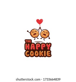 happy biscuits / cookies flying with heart shaped balloons character cartoon design illustration