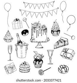 Happy Bithday Card Set. Vector Illustration. 