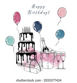 Happy bithday card set. Vector illustration. 