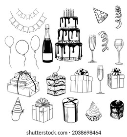 Happy Bithday Card Set. Vector Illustration. 