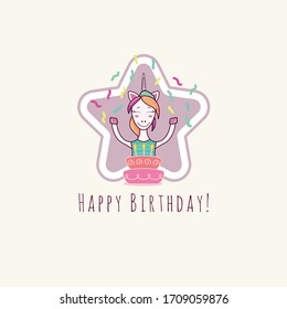 Happy Bithday Card Unicorn Girl