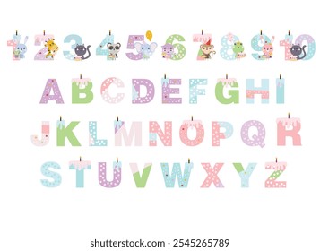 Happy bithday lettering. alphabet for children. Kids learning material. 