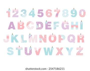 Happy bithday lettering. alphabet for children. Kids learning material. 