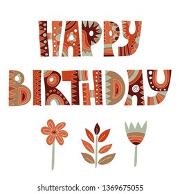 Happy Bitrhday vector illustration. Hand Drawn Doodle style.