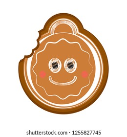 Happy bitten christmas ball gingerbread. Vector illustration design