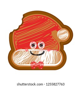 Happy bitten christmas hat gingerbread with a bow tie. Vector illustration design