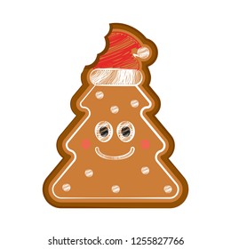 Happy bitten christmas tree gingerbread. Vector illustration design