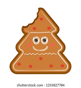 Happy bitten christmas tree gingerbread. Vector illustration design