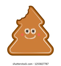 Happy bitten christmas tree gingerbread. Vector illustration design