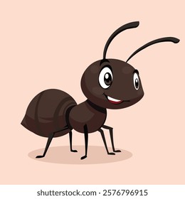 Happy black ant cartoon vector  for bug, insect, and animal-focused artwork.