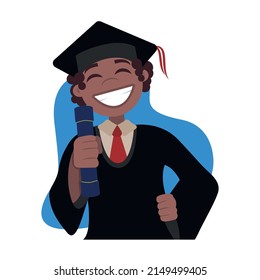 happy black boy graduating holding diploma wearing graduation gown and hat smile