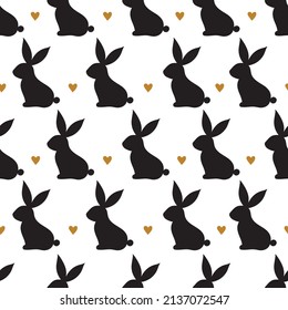 Happy Black Bunnies. Vector Seamless Pattern. Can Be Used For Wallpaper, Pattern Fills, Web Page Background,textile, Postcards.