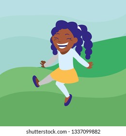 happy black girl celebrating in the camp
