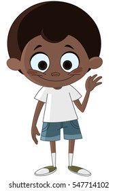 Happy black kid waving hello