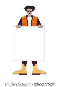 Happy black man with empty blank flat line color vector character. Peaceful protest. March. Editable outline full body person on white. Simple cartoon spot illustration for web graphic design