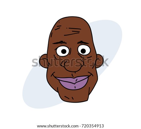 Happy black man face, hand drawn cartoon image. Freehand artistic illustration.