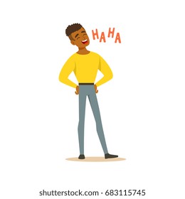 Happy black man laughing out loud colorful character vector Illustration