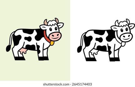 Happy Black and White Cow Cartoon-style Logo