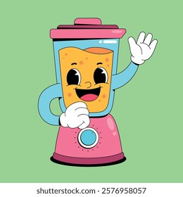 Happy blender retro cartoon mascot