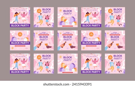 happy block party 2024 social media post template vector flat design