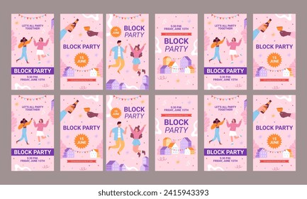 happy block party 2024 social media post template vector flat design