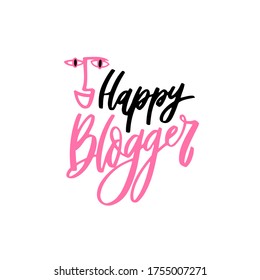 Happy blogger hand lettering phrases with silhouette girl for social media content, stories, poster, print. Vector calligraphy illustration on white background