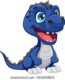 A happy blue baby dinosaur with a big smile