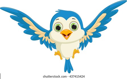 happy blue bird cartoon flying