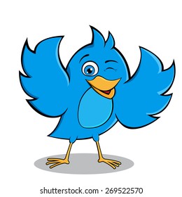 Happy Blue Bird Vector Mascot Design