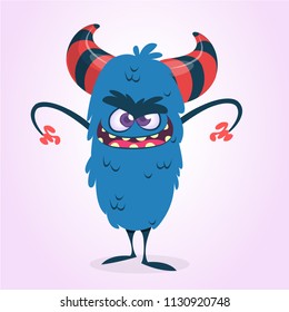 Happy blue cartoon monster character. Vector Halloween illustration.Yeti or bigfoot