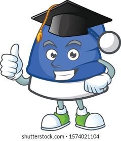 Happy blue christmas hat wearing a black Graduation hat