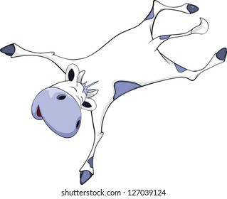 Happy blue cow. Cartoon