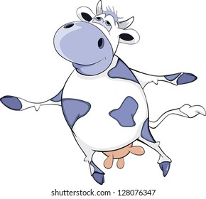 Happy blue cow. Cartoon