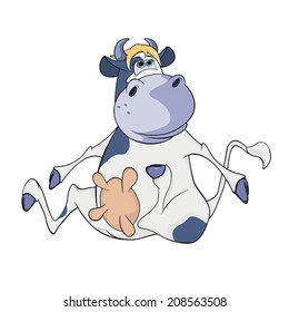 Happy blue cow. Cartoon 