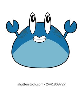 a happy blue crab with its 2 claws and spots on its skin