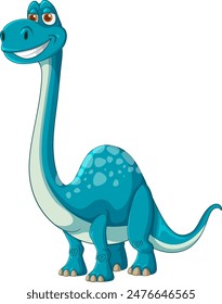 Happy blue dinosaur with a long neck