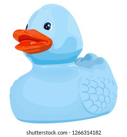 Happy blue duck on white background