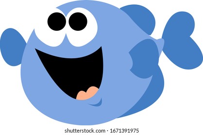 Happy blue fish, illustration, vector on white background.