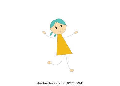 Happy Blue Haired Girl Vector