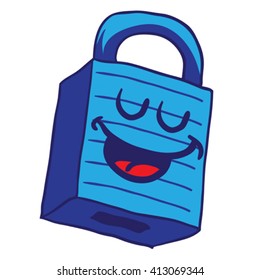 happy blue lock cartoon illustration