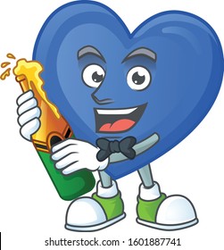 Happy blue love with beer cartoon character design