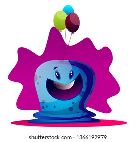 Happy blue monster with ballons vector illustartion on white background