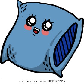 Happy blue pillow, illustration, vector on white background