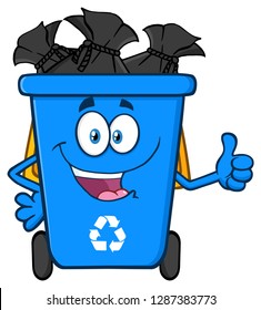 Happy Blue Recycle Bin Cartoon Mascot Stock Vector (Royalty Free ...