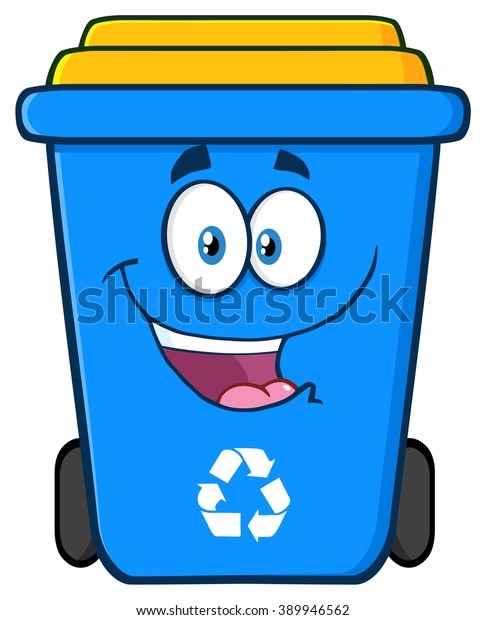 Happy Blue Recycle Bin Cartoon Character Stock Vector (Royalty Free