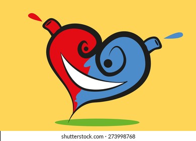 Happy blue and red heart
