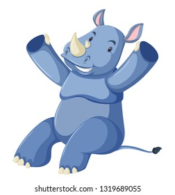 Happy blue rhino white background illustration