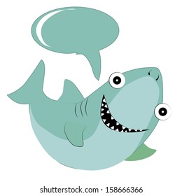 a happy blue shark with big teeths and a bubble